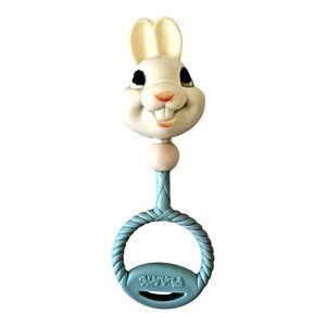 Vintage Plakie Baby Rattle 1950s Bunny Blue Handle Nursery Decor